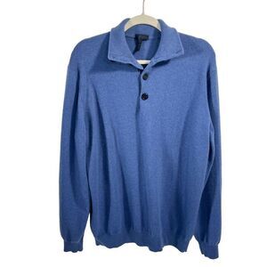 Enzo Mantovani Men’s Large Cashmere Italian Blue Knitted Pullover Polo Sweater